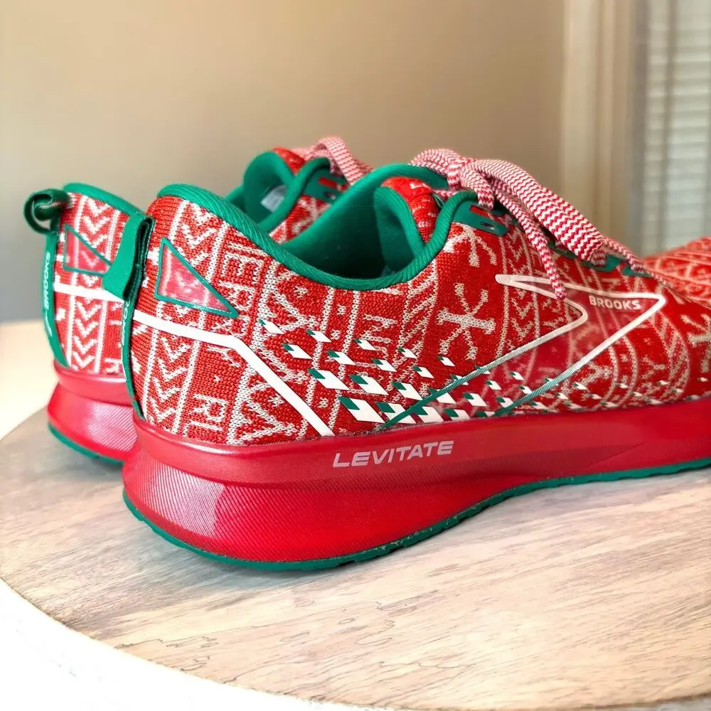 Brooks Levitate 5 Run Merry Men's 11 Christmas Running Shoes Red Green Holiday
